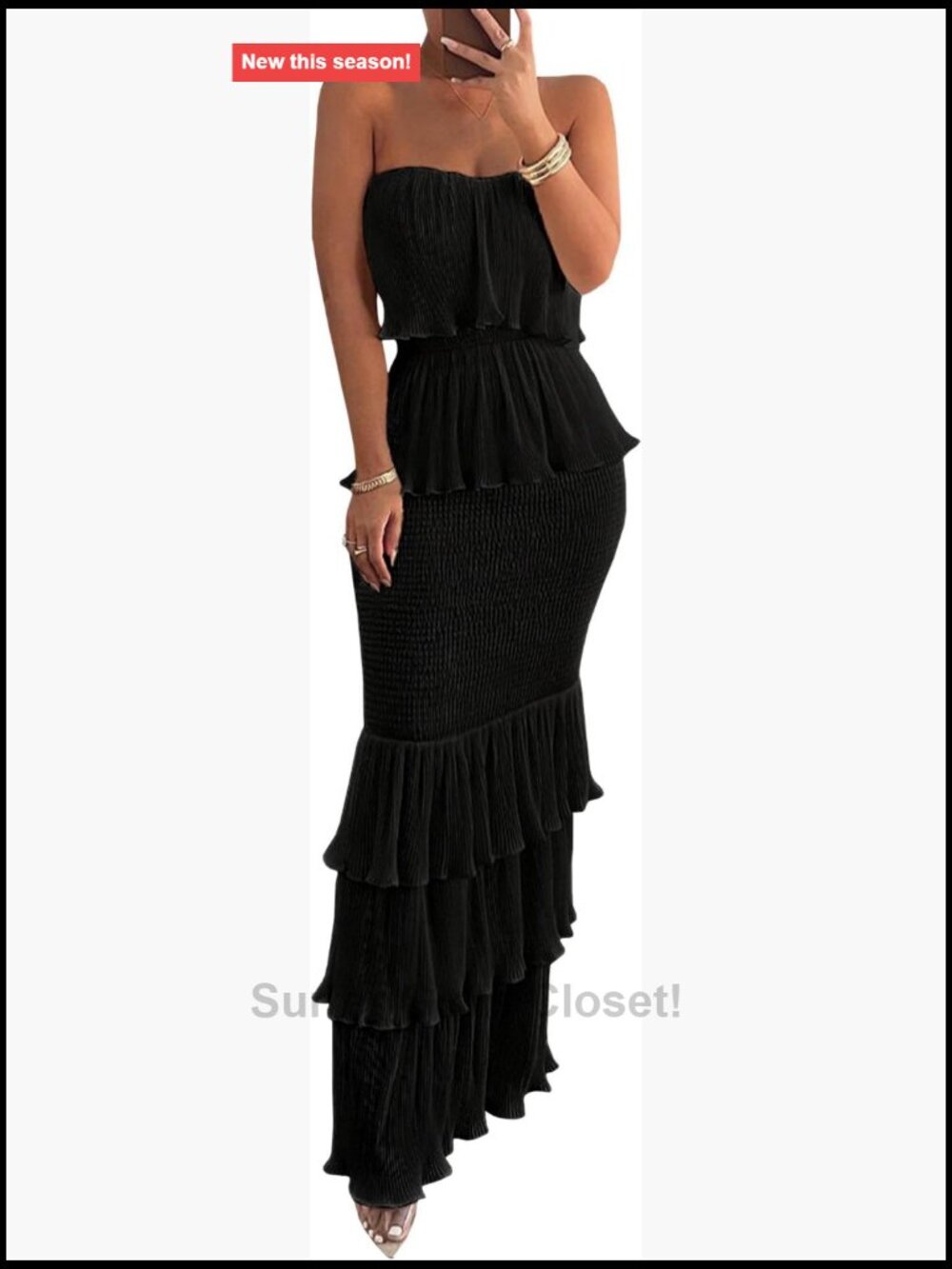 Ruffled Tiered Maxi Dress Strapless Backless Bodycon Smocked Party Dress